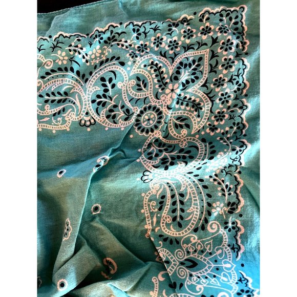Vtg Aqua Bandana Color Fast Made in USA RN 13960 Cotton - Picture 4 of 4